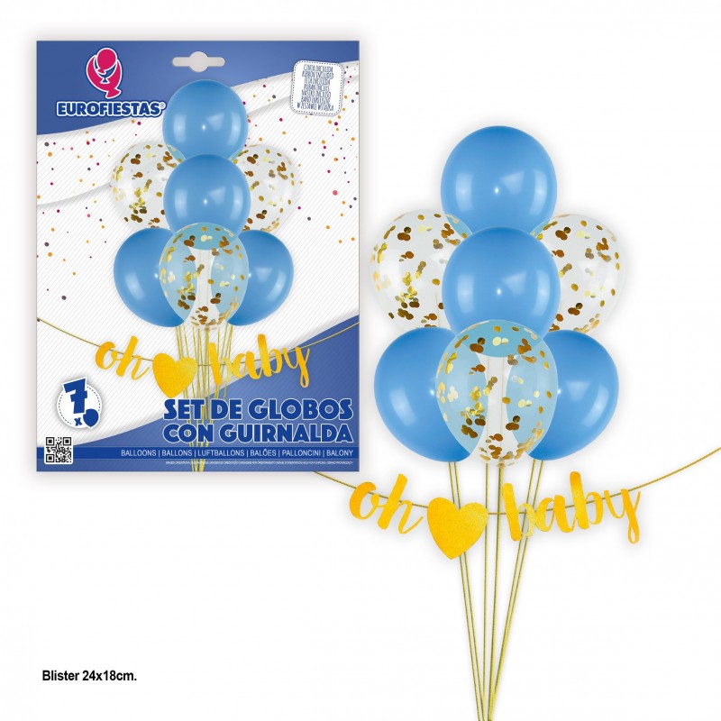 Ensemble de ballons et guirlande oh bébé bleu