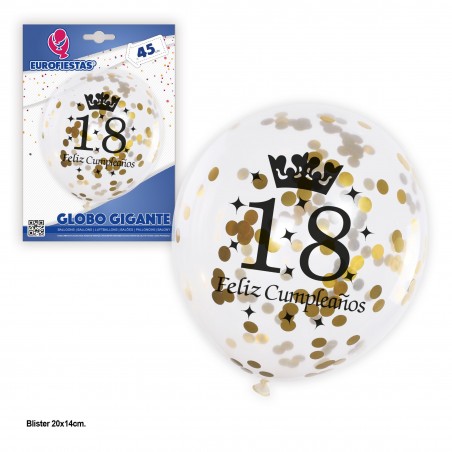 Ballon transparent confetti or 18 ans anniversaire