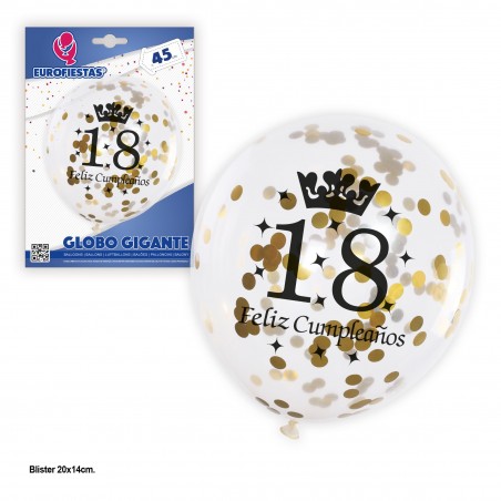 Ballon transparent confettis dorés 18ème anniversaire