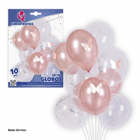 Ensemble De Ballons En Latex Confetti Rose Et Transparent 10