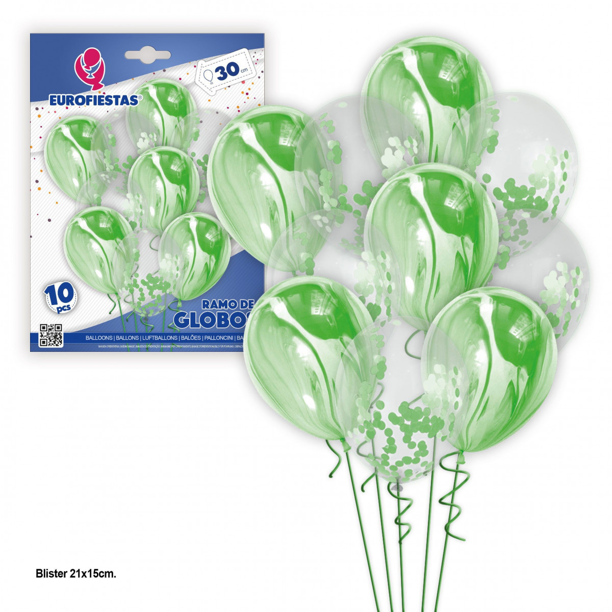 Ensemble de 10 ballons marbrés et confettis verts