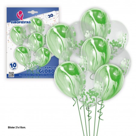 Set 10 ballons confettis marbre et vert