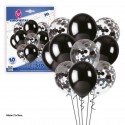 Ramo 10 ballons noirs et confettis argentés