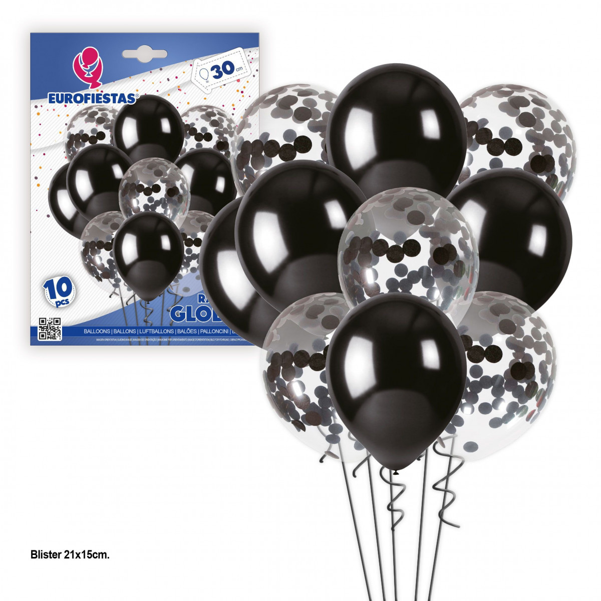 Bouquet 10 Ballons Noir Et Confettis Argent