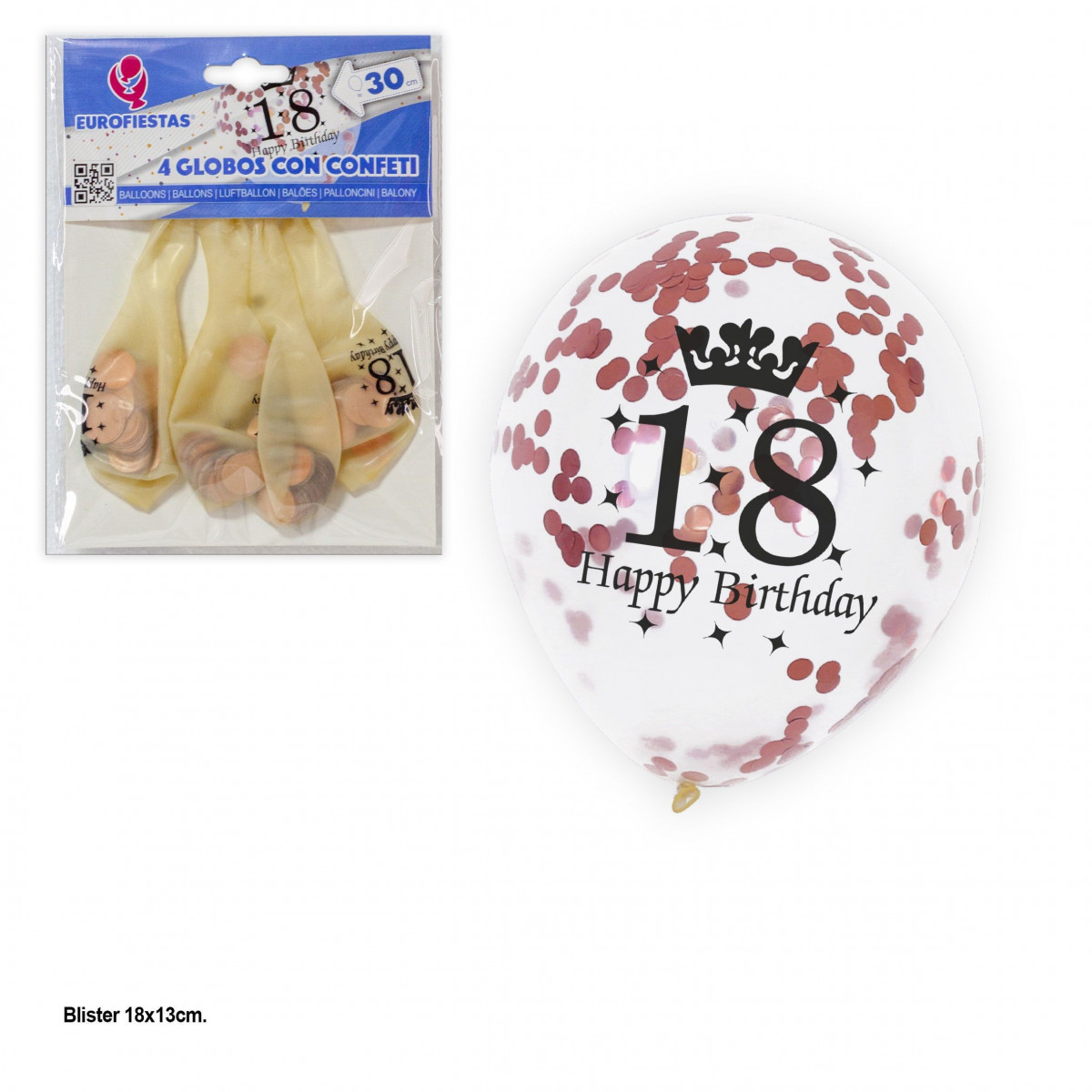 Ballon transparent confettis or rose 4 anniversaire de 18 ans