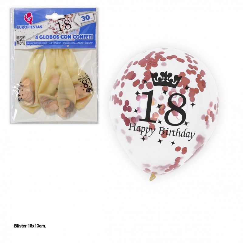 Ballon transparent confettis or rose 4 anniversaire de 18 ans