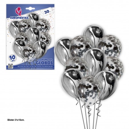 Set de 10 ballons marbrés et confetti noir