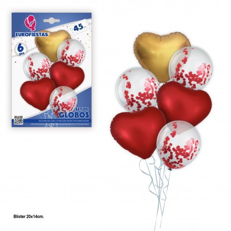 Set Ballons Polyamide Cœurs Rouge Et Or Avec Latex...