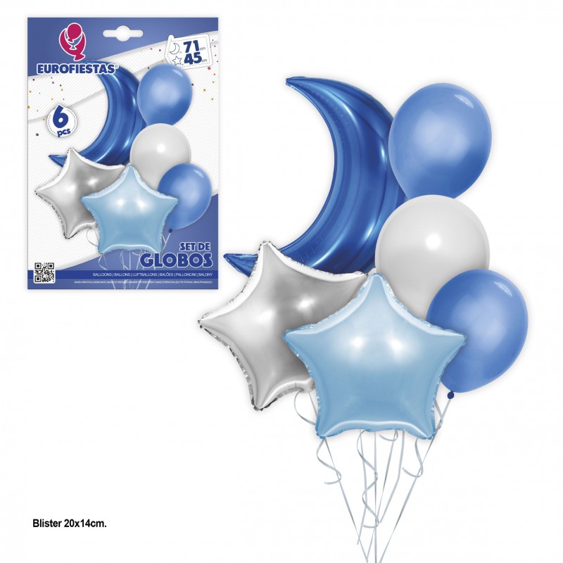 Set de ballons en polyamide et latex lune bleue Set de ballons en polyamide et latex lune bleue