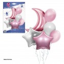 Ensemble de ballons en polyamide et latex lune rose