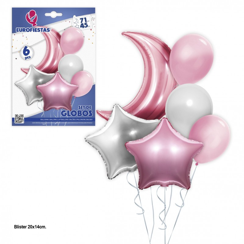 Ensemble de ballons en polyamide et latex lune rose