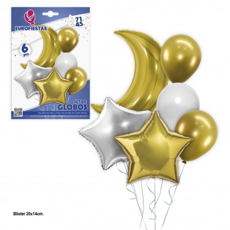 Ensemble de ballons en polyamide et latex lune or