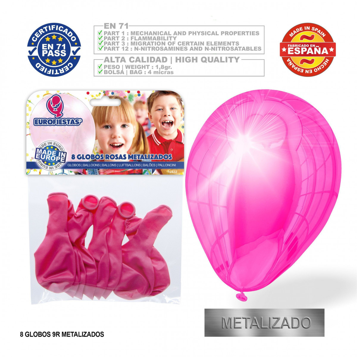 Ballon perle rose 9r 8 unités