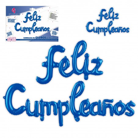 Lot de ballons bleus en polyamide avec inscription « Joyeux anniversaire » en minuscules