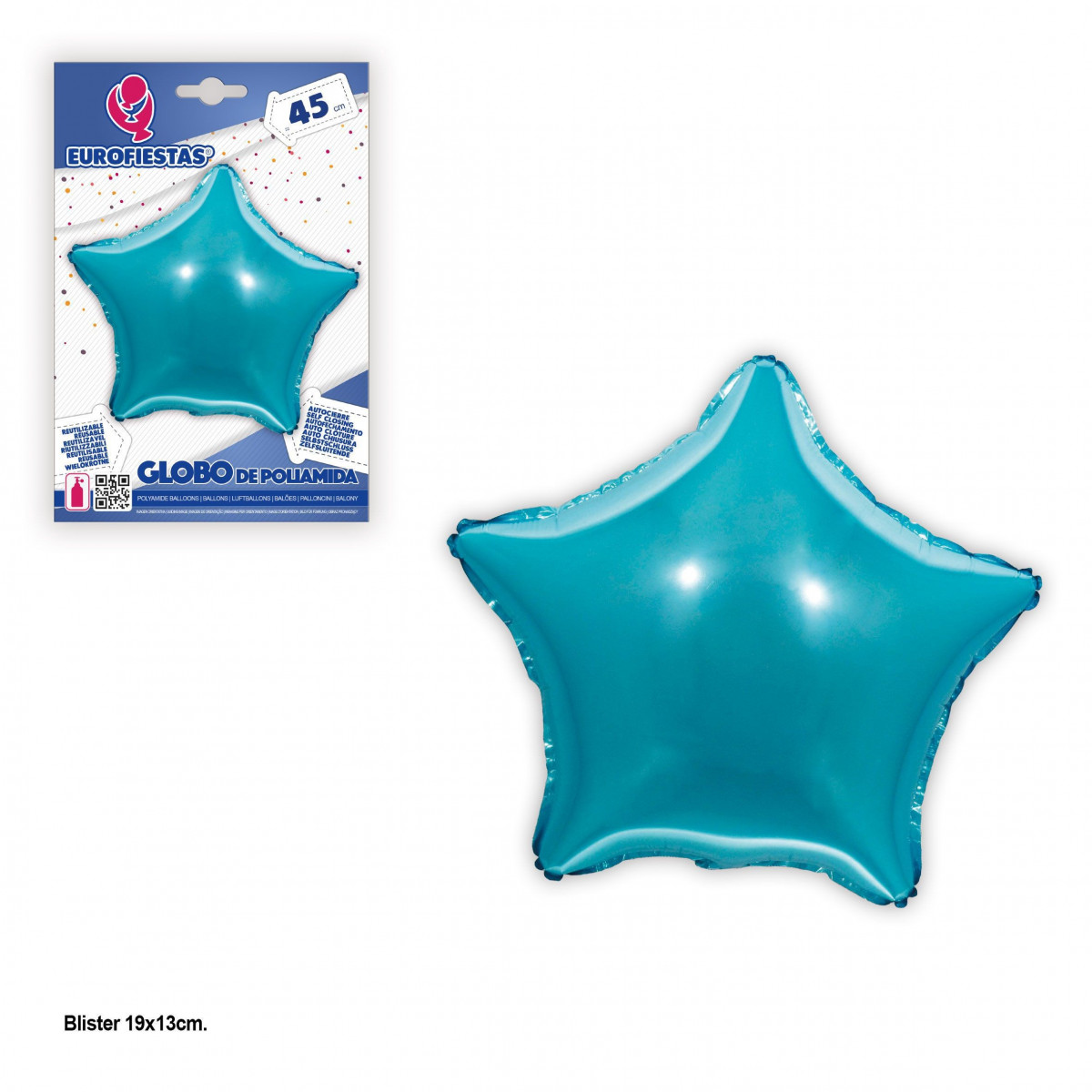 Ballon polyamide étoile bleu ciel 45cm