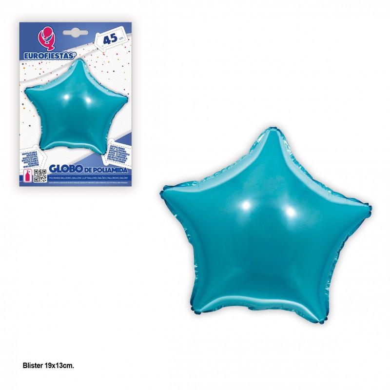Ballon polyamide étoile bleu ciel 45cm