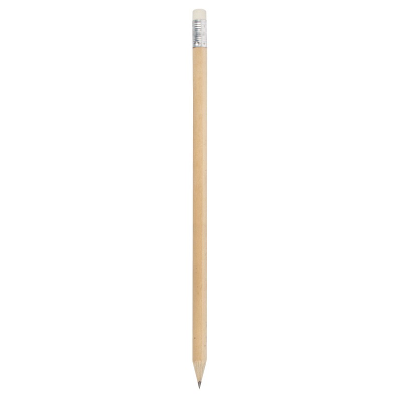 Crayon en bois naturel avec gomme : 19 cm