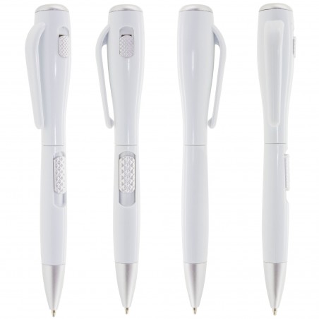 Stylo à bille Blanc avec Lampe de Poche