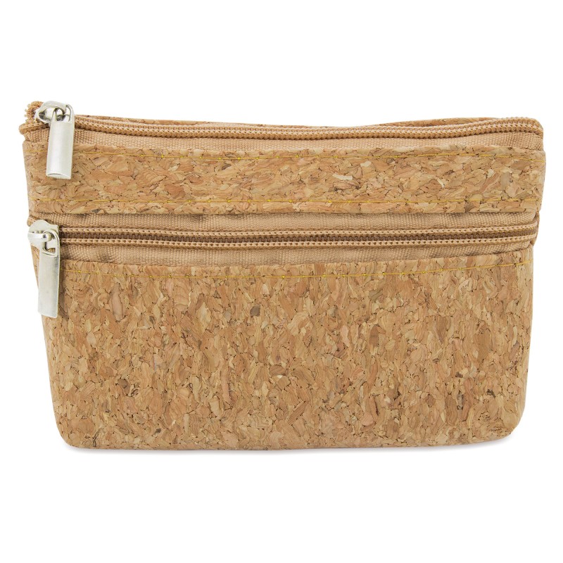 Porte-monnaie en liège double zip naturel