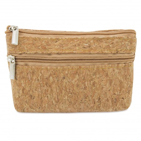 Porte-monnaie en liège double zip naturel