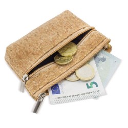 Porte-monnaie en liège à double fermeture éclair Natur