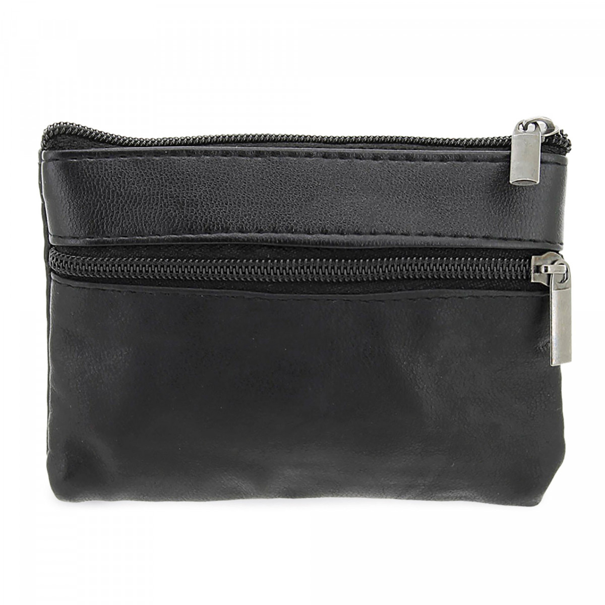 Portefeuille en simili cuir noir avec double fermeture éclair Élégance et fonctionnalité dans un design compact