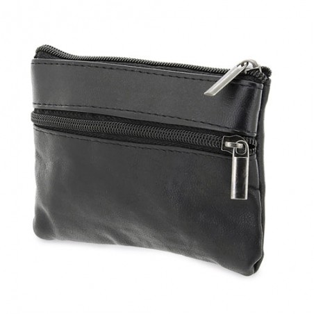 Portefeuille en simili cuir noir avec double fermeture éclair Élégance et fonctionnalité dans un design compact