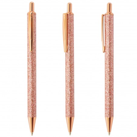 Stylo en Métal avec Finition Glitter Encapsulé : Couleurs Argent et Or Rose