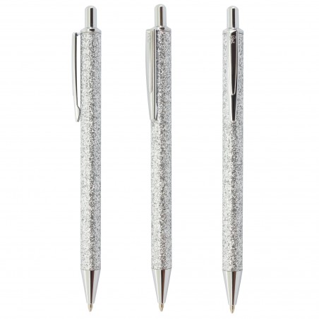 Stylo en Métal avec Finition Glitter Encapsulé : Couleurs Argent et Or Rose