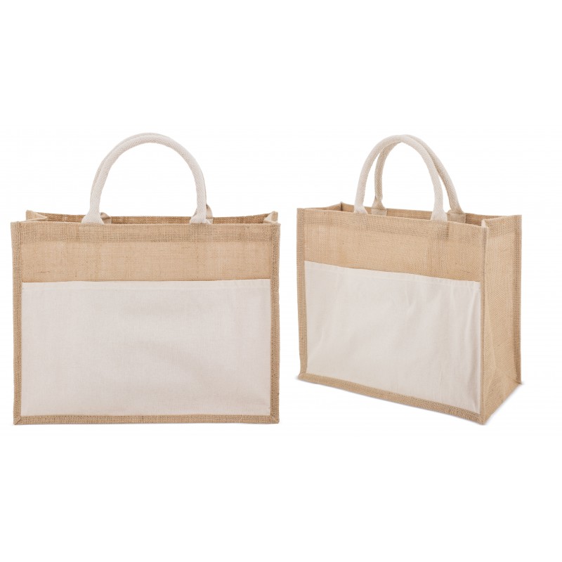 Sac en jute laminé et coton avec poche extérieure