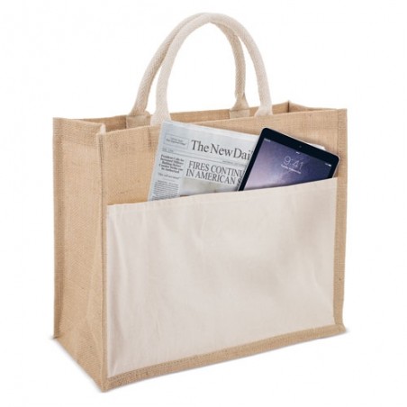 Sac en jute laminé et coton avec poche extérieure