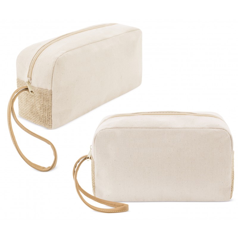 Nécessaire en coton et jute avec poignée en simili cuir Détail écologique et élégant pour les invités