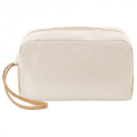 Nécessaire en coton et jute avec poignée en simili cuir Détail écologique et élégant pour les invités
