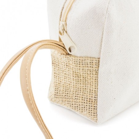 Nécessaire en coton et jute avec poignée en simili cuir Détail écologique et élégant pour les invités