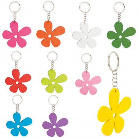 Porte-clés en bois Happy Flower (1 Pack 10 Unités)