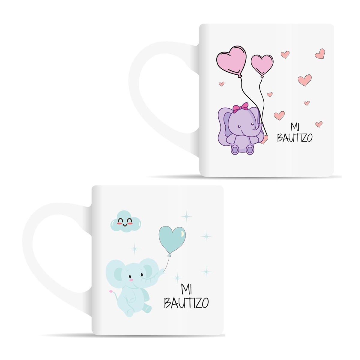 Tasses à offrir lors d'un baptême rose et ciel