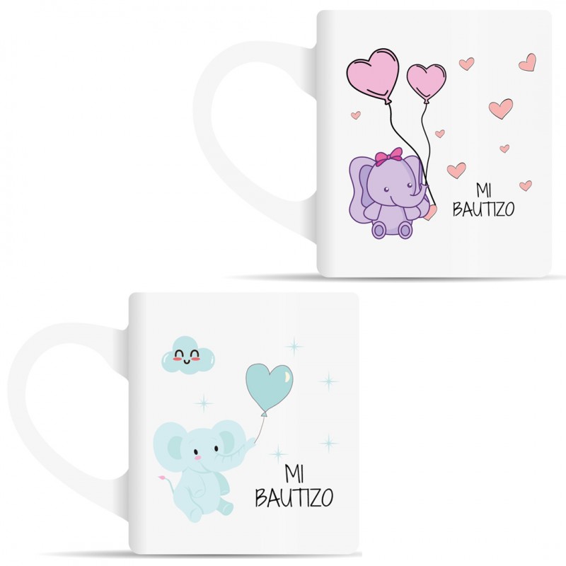 Tasses à offrir lors d'un baptême rose et ciel
