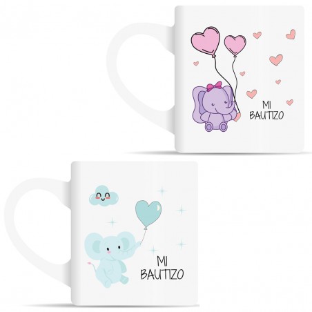 Tasses à offrir lors d'un baptême rose et ciel