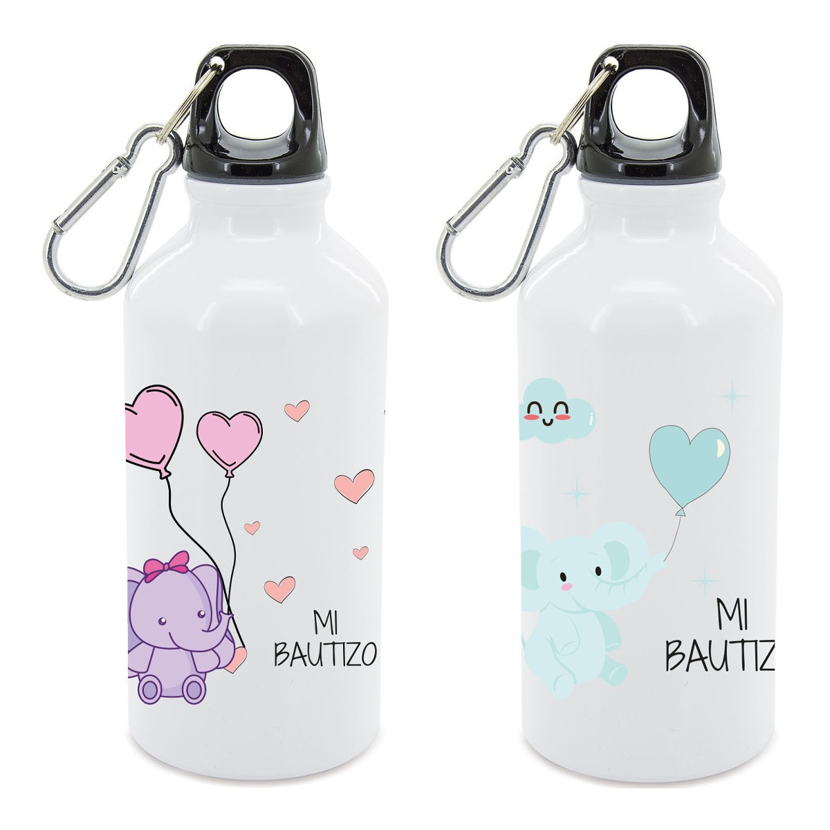 Bouteille en aluminium blanche pour baptême d'un garçon et d'une fille