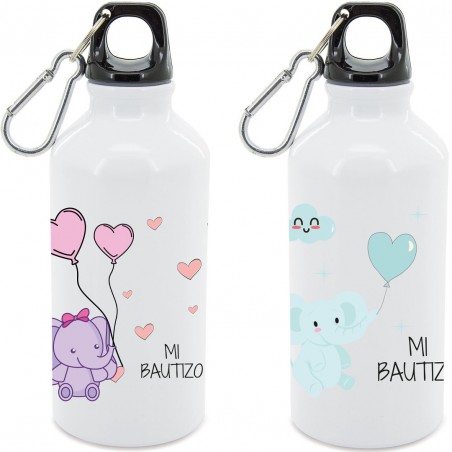 Bouteille en aluminium blanche pour baptême d'un garçon et d'une fille