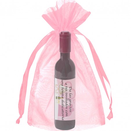 Tire-bouchon personnalisé avec autocollant dans un sac en organza rose