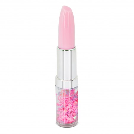 Stylo rouge à lèvres avec porte-monnaie rose pour baptême présenté dans un sac