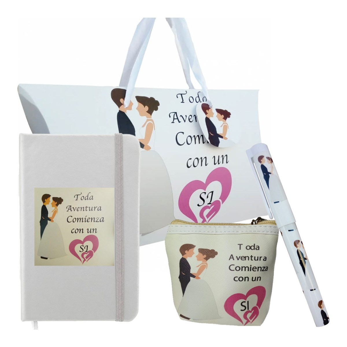 Coffret de mariage : carnet, stylo et sac à main pour vos invités