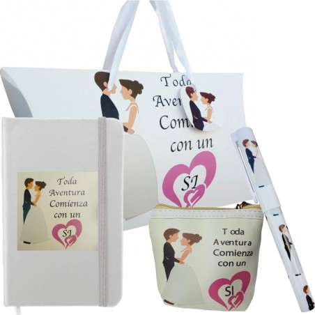 Coffret de mariage : carnet, stylo et sac à main pour vos invités