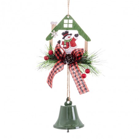 Pendentif maison avec cloche en bois 9 x 6.50 x 35 cm