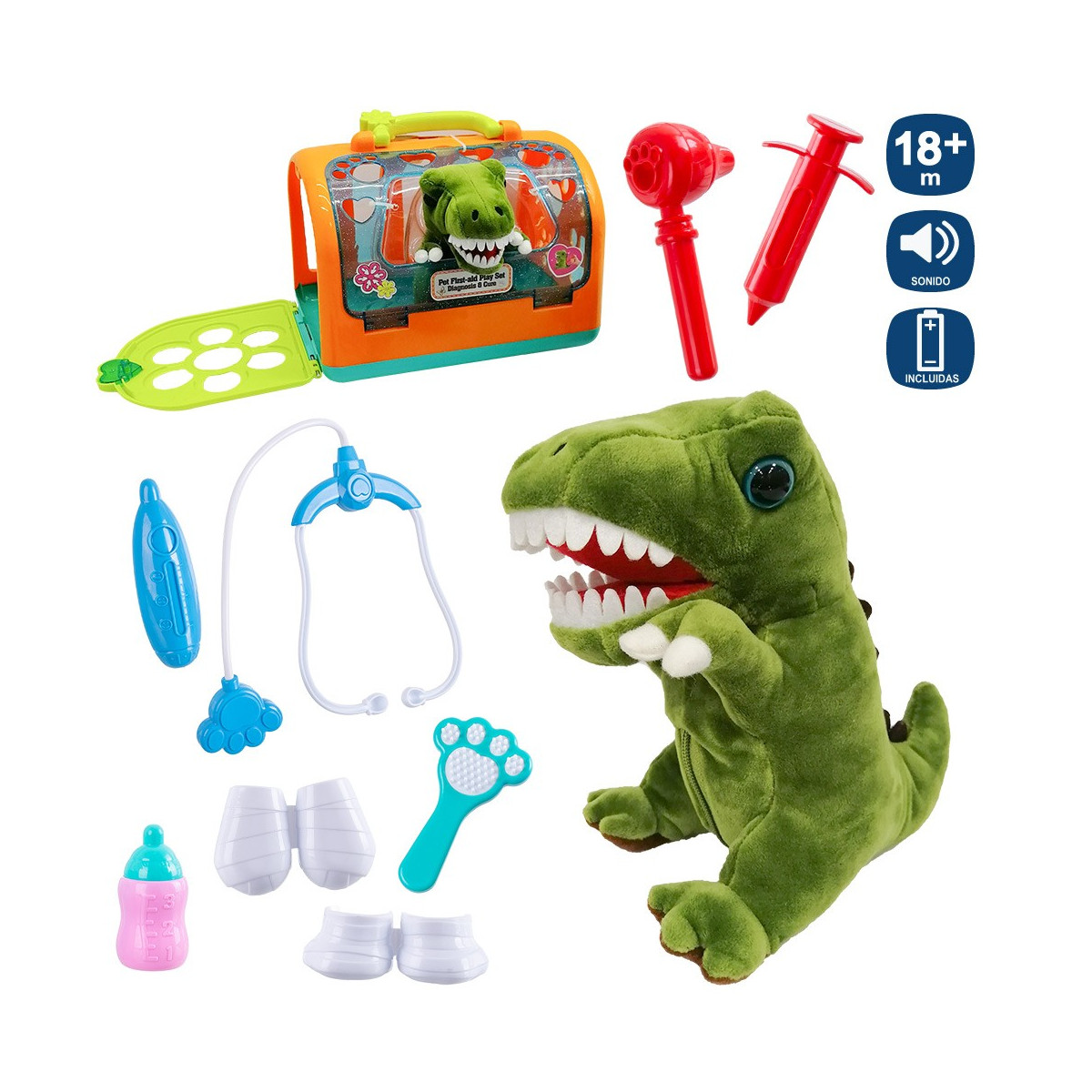 Cage en peluche dinosaure c. acc.essayez-moi 20 cm
