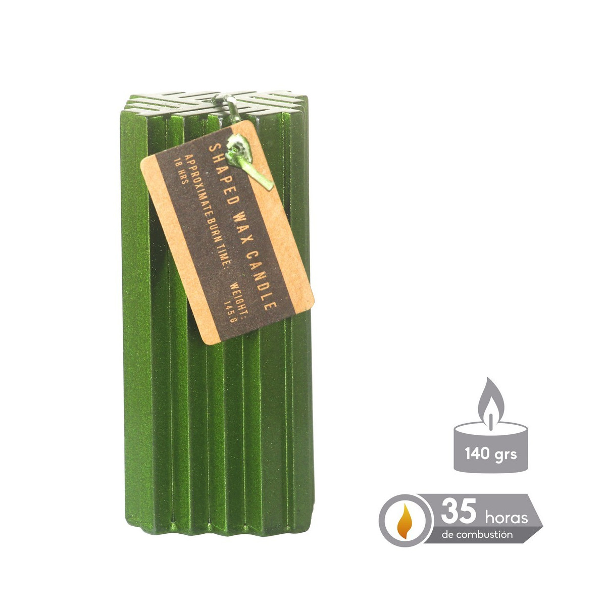 Bougie verte métallique Noël 4,50 x 10 cm