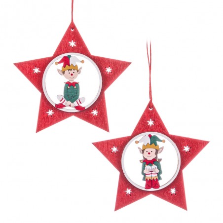 Pendentif Etoile Bois 2 C 10 X 0.50 X 21 Cm