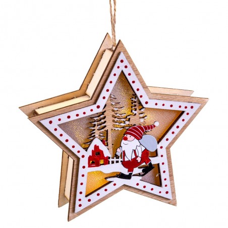 Étoile figurines avec lumière en bois 13,50 x 3,50 x 13 cm
