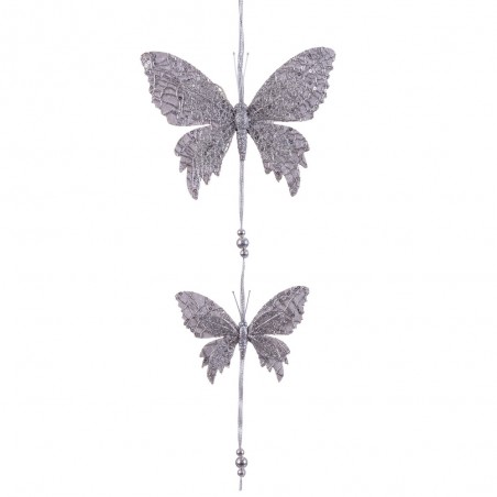 Pendentif 2 papillons argent 50 x 18 cm